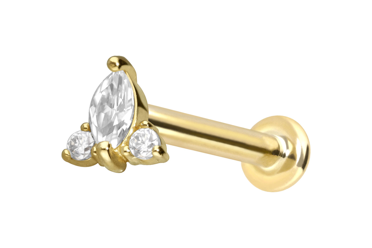 14 Karat Gold Labret Piercing mit Push Fit MOISSANIT-BLUME